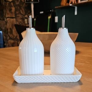 West Elm White Ceramic Oil &Vinegar Dispenser Set